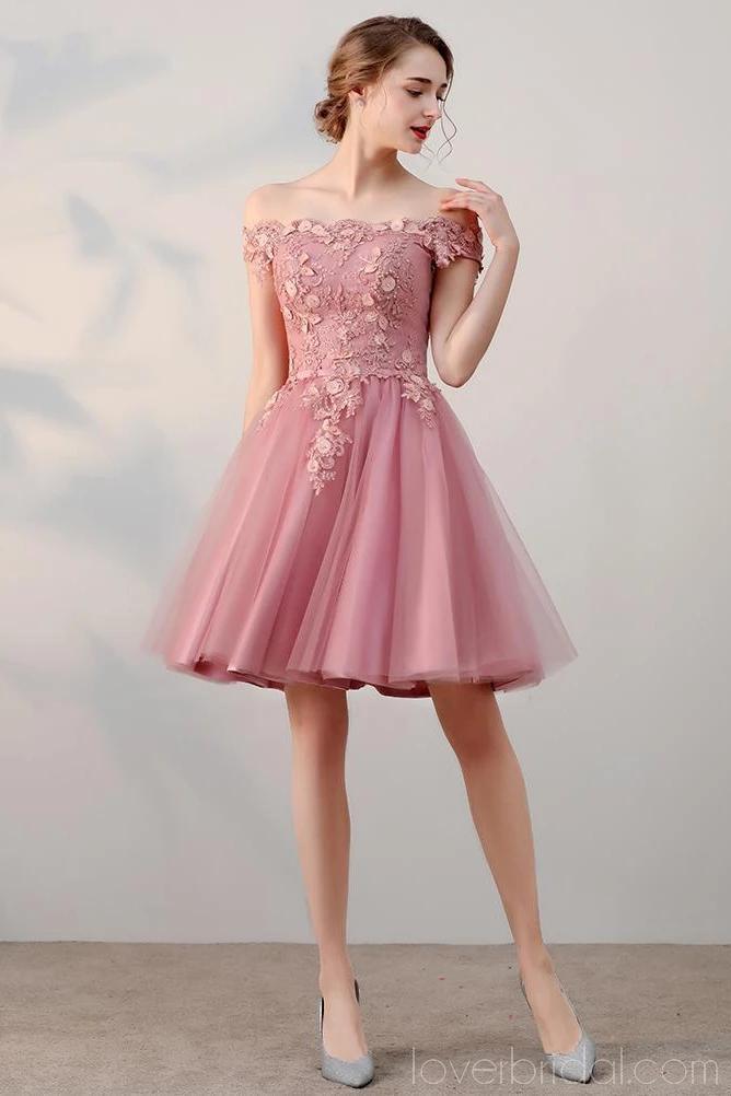 Off Shoulder Dusty Pink Cheap Homecoming Dresses Online, Cheap Short Prom Dresses, CM742