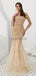 Off Shoulder Gold Beaded Mermaid Evening Prom Dresses, Evening Party Prom Dresses, 12091