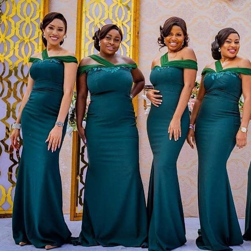 Off Shoulder Green Mermaid Applique Long Cheap Bridesmaid Dresses Online, WG652