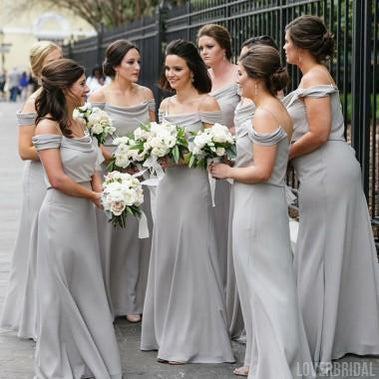 Off Shoulder Grey Chiffon Cheap Long Bridesmaid Dresses Online, WG368