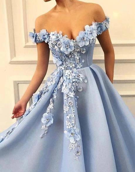 Off Shoulder Handmade Flower Blue Cheap Long Evening Prom Dresses, Evening Party Prom Dresses, 12151