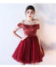 Off Shoulder Lace Beaded See Through Red Homecoming Dresses Online, Cheap Short Prom Dresses, CM790