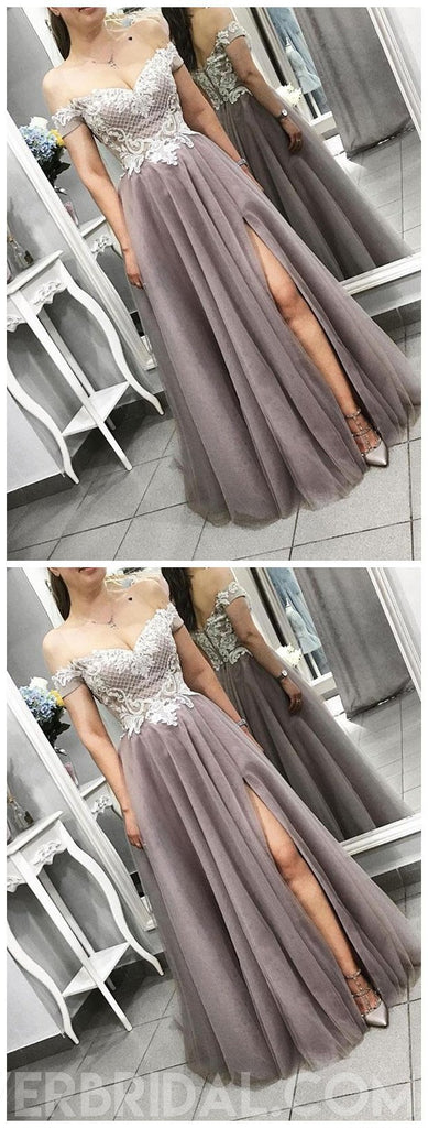 Off Shoulder Lace Grey Cheap Long Evening Prom Dresses, Custom Sweet16 Dresses, 18418
