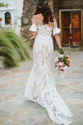 Off Shoulder Lace Mermaid Wedding Dresses Online, Cheap Bridal Dresses, WD625
