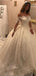 Off Shoulder Long Sleeves Lace Chapel Tail Scoop A line Wedding Dresses Online, WD406