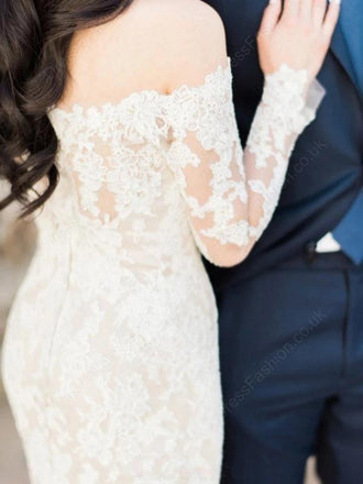 Off Shoulder Long Sleeves Mermaid Cheap Wedding Dresses Online, Cheap Bridal Dresses, WD612