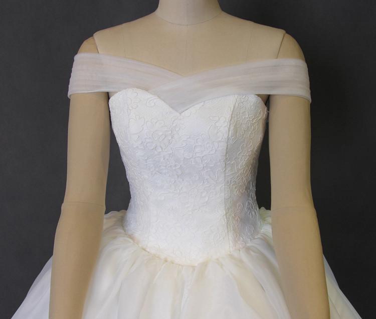 Off Shoulder Organza  A line Long Tail Wedding Dresses, Corset Custom Made Long Wedding Gown, Cheap Wedding Gowns, WD207