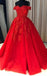 Off Shoulder Red Lace A-line Cheap Evening Prom Dresses, Sweet 16 Dresses, 17501