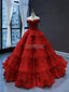 Off Shoulder Red Lace Long Evening Prom Dresses, Evening Party Prom Dresses, 12250