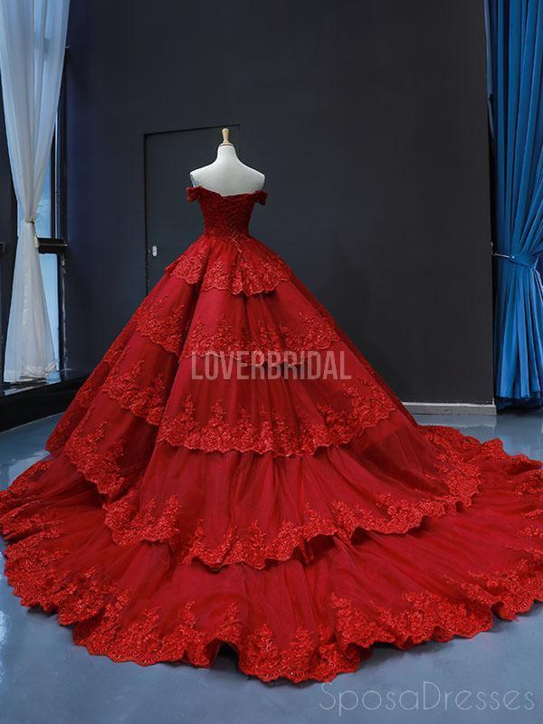 Off Shoulder Red Lace Long Evening Prom Dresses, Evening Party Prom Dresses, 12250