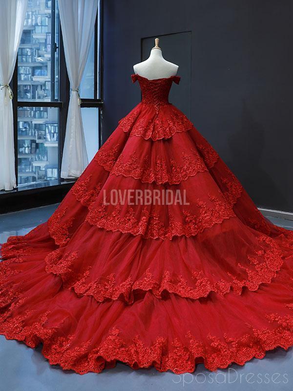 Off Shoulder Red Lace Long Evening Prom Dresses, Evening Party Prom Dresses, 12250