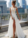 Off Shoulder See Through Cheap Wedding Dresses Online, Side Slit A-line Bridal Dresses, WD444