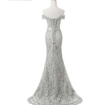 Off Shoulder Short Sleeve Lace Mermaid Long Evening Prom Dresses, Popular Cheap Long Party Prom Dresses, 17242