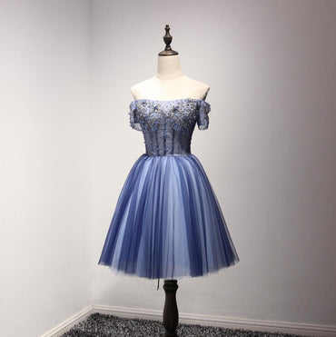 Off Shoulder Short Sleeve See Through Homecoming Prom Dresses, Affordable Short Party Corset Back Prom Dresses, Perfect Homecoming Dresses, CM222