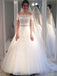 Off Shoulder Short Sleeves Lace Beaded A line Cheap Wedding Dresses Online, WD424