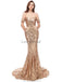 Off Shoulder Sparkly Gold Sequin Mermaid Evening Prom Dresses, Evening Party Prom Dresses, 12105