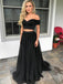 Off Shoulder Two Pieces Black Long Evening Prom Dresses, 17587