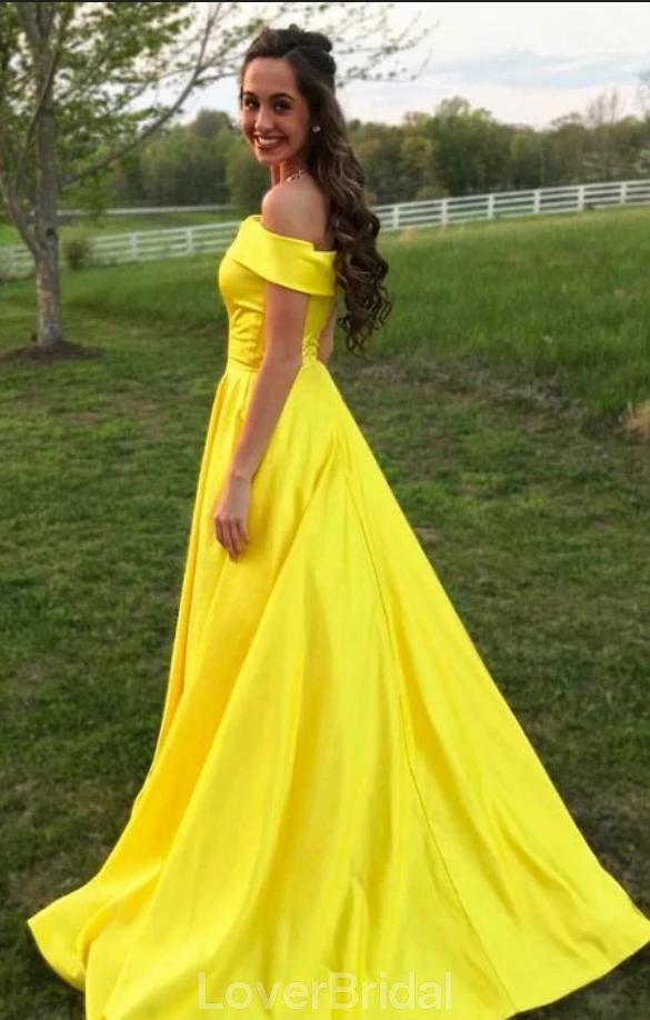 Off Shoulder Yellow Cheap Long Evening Prom Dresses, Evening Party Prom Dresses, 12157