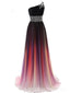 One Shoulder Chiffon Ombre Beaded Long Evening Prom Dresses, Cheap Sweet 16 Dresses, 18420