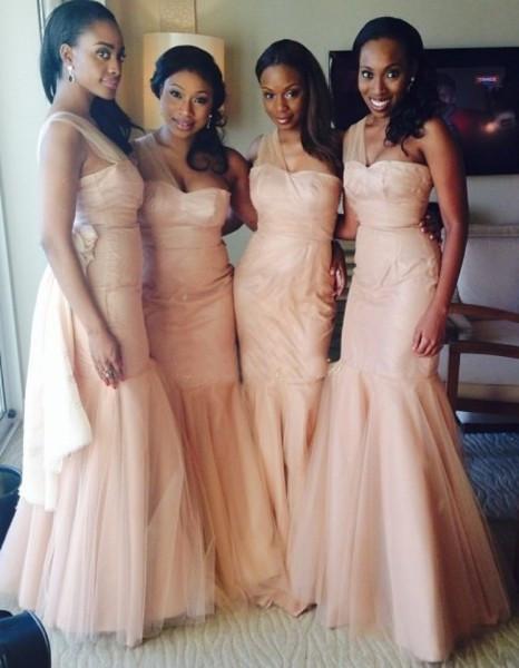 One Shoulder Mermaid Tulle Inexpensive Long Wedding Bridesmaid Dresses, WG326