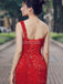 One Shoulder Red Sequin Mermaid Evening Prom Dresses, Evening Party Prom Dresses, 12267