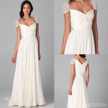 Online Charming Beaded Cap Sleeve Chiffon Long White Dresses For Wedding Party Gown, WG20