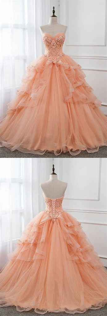 Orange A-line Sweetheart Long Prom Dresses Online, Evening Party Dresses,12495