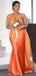 Orange Mermaid One Shoulder Cheap Long Bridesmaid Dresses,WG1256