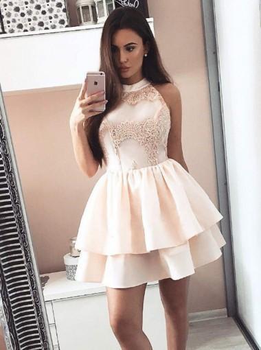 Pale Pink Halter Cheap Short Homecoming Dresses Online, CM650