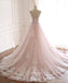 Pale Pink Lace Beaded A-line Long Evening Prom Dresses, Evening Party Prom Dresses, 12209