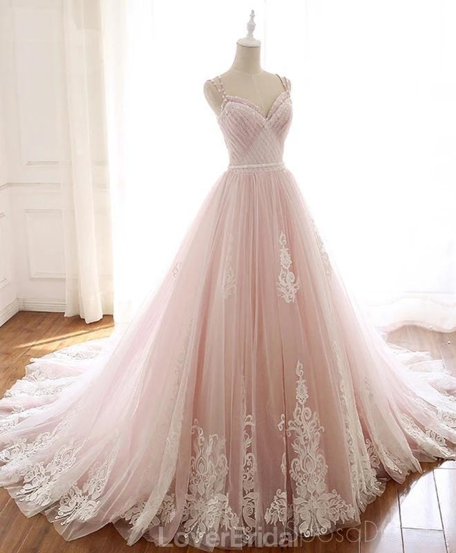 Pale Pink Lace Beaded A-line Long Evening Prom Dresses, Evening Party Prom Dresses, 12209