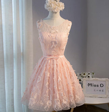 Peach Lace Short Peach Cute Homecoming Prom Dresses, Affordable Short Party Prom Dresses, Perfect Homecoming Dresses, CM302