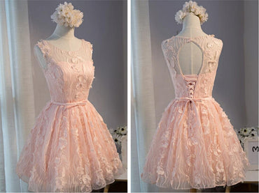 Peach Lace Short Peach Cute Homecoming Prom Dresses, Affordable Short Party Prom Dresses, Perfect Homecoming Dresses, CM302