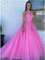 Pink A-line Halter Cheap Long Prom Dresses, Evening Party Dresses,12746