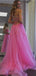 Pink A-line Spaghetti Straps Backless Cheap Long Prom Dresses,12702