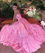 Pink A-line Strapless Side Slit Maxi Long Party Prom Dresses Online,13089