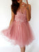 Pink Lace Illusion Cheap Short Homecoming Dresses Online, CM685