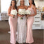 Pink Mermaid Halter Side Slit Cheap Long Bridesmaid Dresses,WG1330