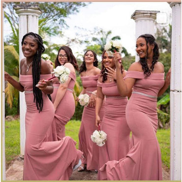 Pink Mermaid Off Shoulder Cheap Long Bridesmaid Dresses,WG1241