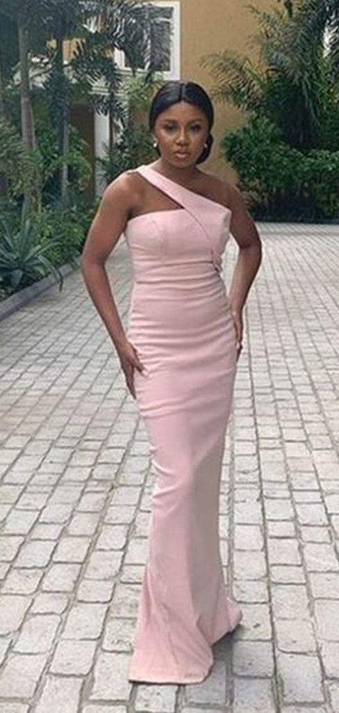 Pink Mermaid One Shoulder Cheap Long Bridesmaid Dresses,WG1306