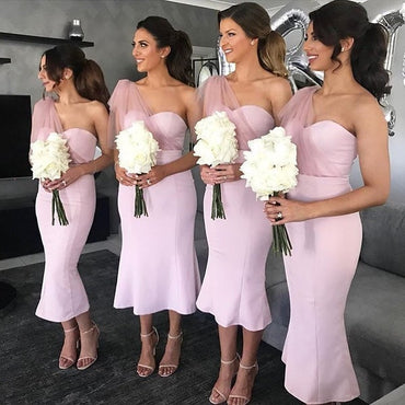 Pink Mermaid One Shoulder Cheap Short Bridesmaid Dresses Online,WG1037