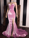 Pink Mermaid Sweetheart V-neck High Slit Cheap Long Prom Dresses,12821