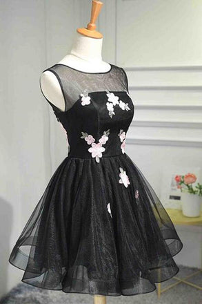 Popular Black Illusion Cheap Short Homecoming Dresses Online, CM640