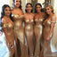 Popular Mermaid Gold Sequin Long Bridesmaid Dresses for Wedding Party, WG84