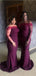 Purple Mermaid Off Shoulder Long Sleeves Cheap Bridesmaid Dresses,WG1273