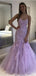 Purple Mermaid Spaghetti Straps Cheap Long Prom Dresses, Evening Party Dresses,12747