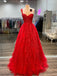 Red A-line One Shoulder Cheap Long Prom Dresses Online,12882