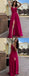 Red A-line Spaghetti Straps V-neck High Slit Long Prom Dresses Online,12441