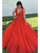 Red A-line V-neck Cheap Long Prom Dresses, Evening Party Dresses,12694