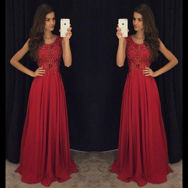 Red Cheap Formal A Line Modest Floor Length Chiffon Prom Dress, WG287